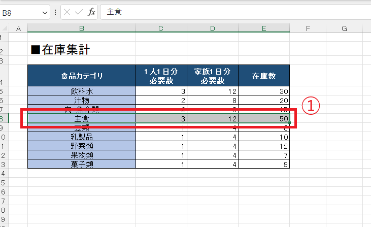 入れ替えたいセルを選択する