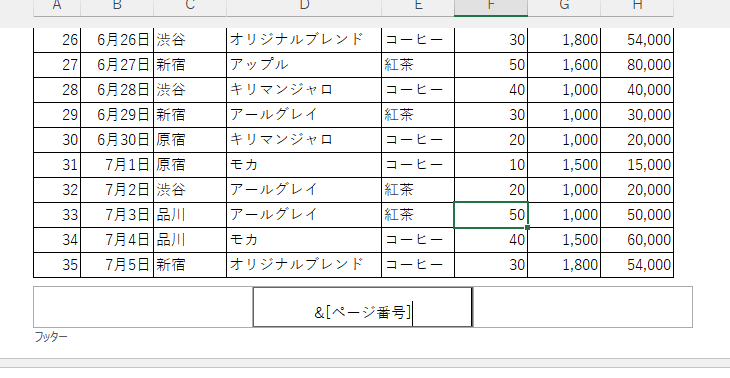 任意のセルをクリック