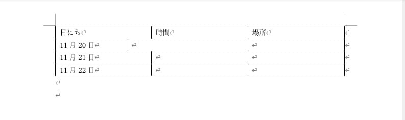 選択していたセルだけ幅が変わる