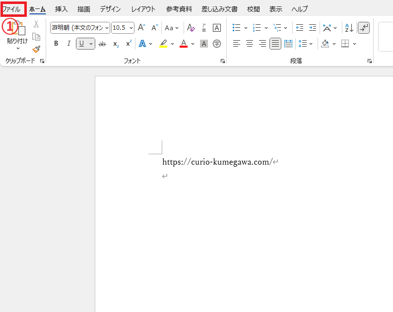 「ファイル」タブをクリックする