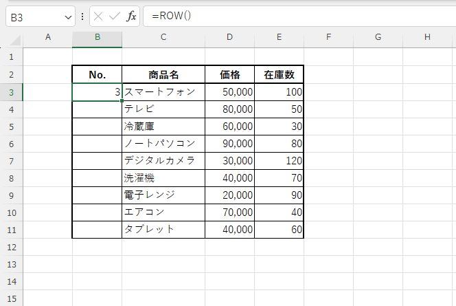 行番号が表示される