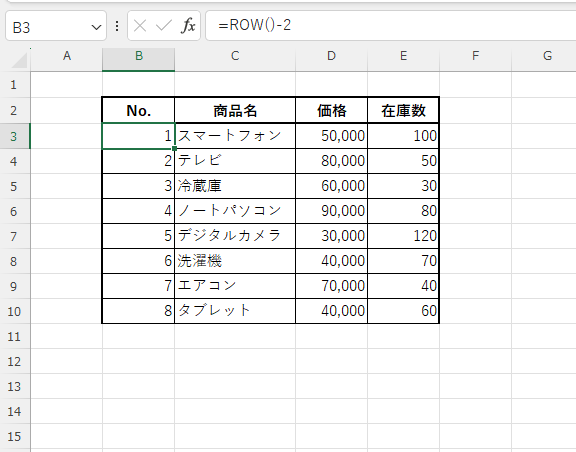 自動的に番号が更新される