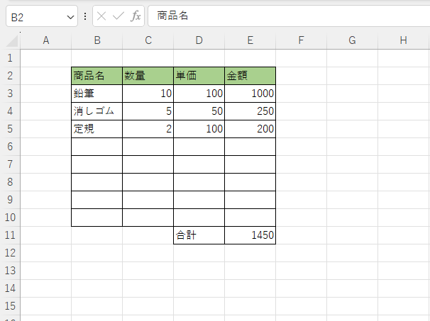 セルに塗りつぶしが設定される
