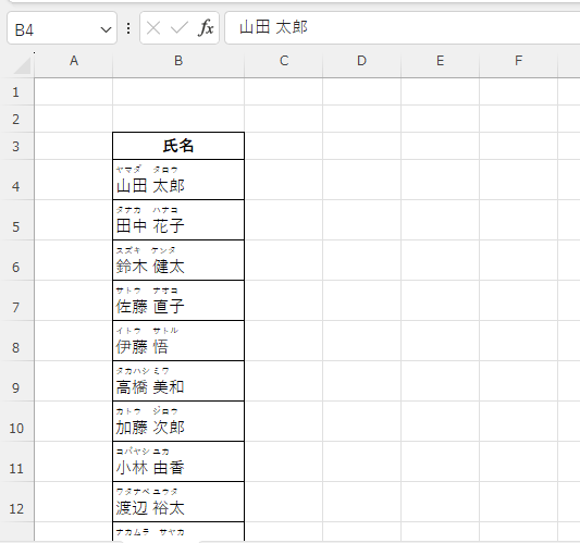 文字の上にフリガナを付けることができる