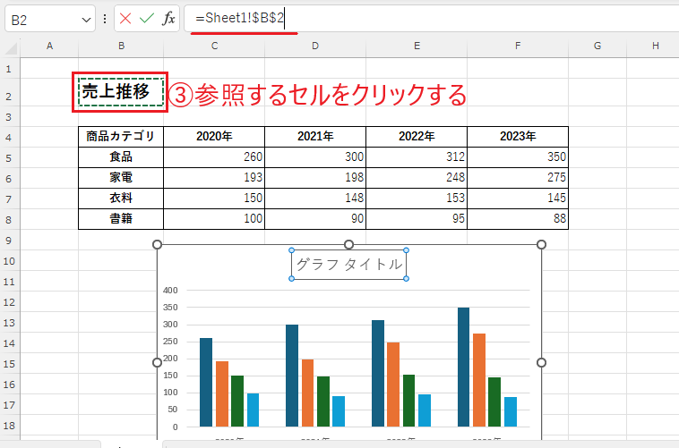 セルの内容を参照したいセルをクリックし、Enterを押す