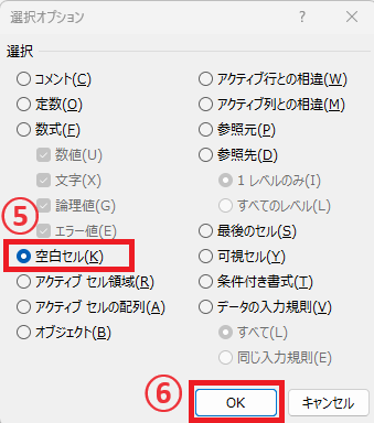 「空白セル」にチェックを入れる