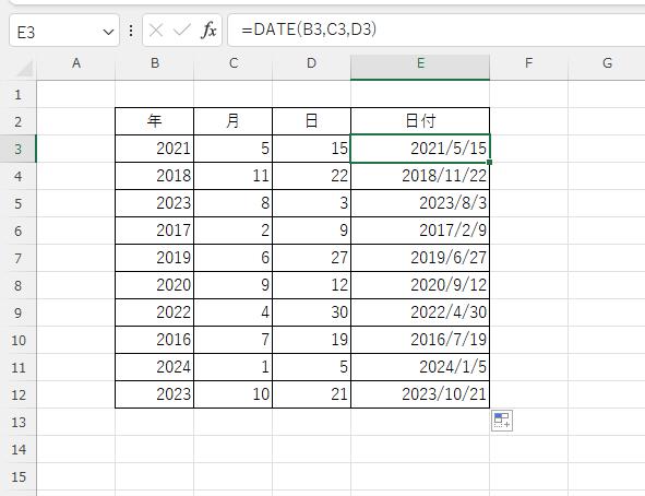 年、月、日から日付を表示することができる