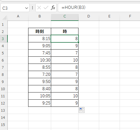 時刻から時だけを抽出することができる
