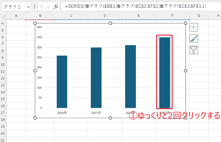 色を変更したい棒をゆっくり2回クリックする