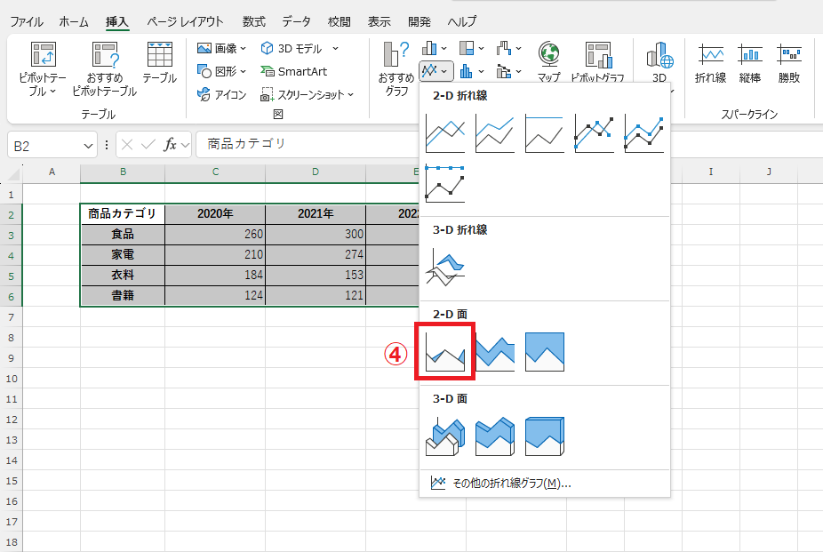「面」をクリックする