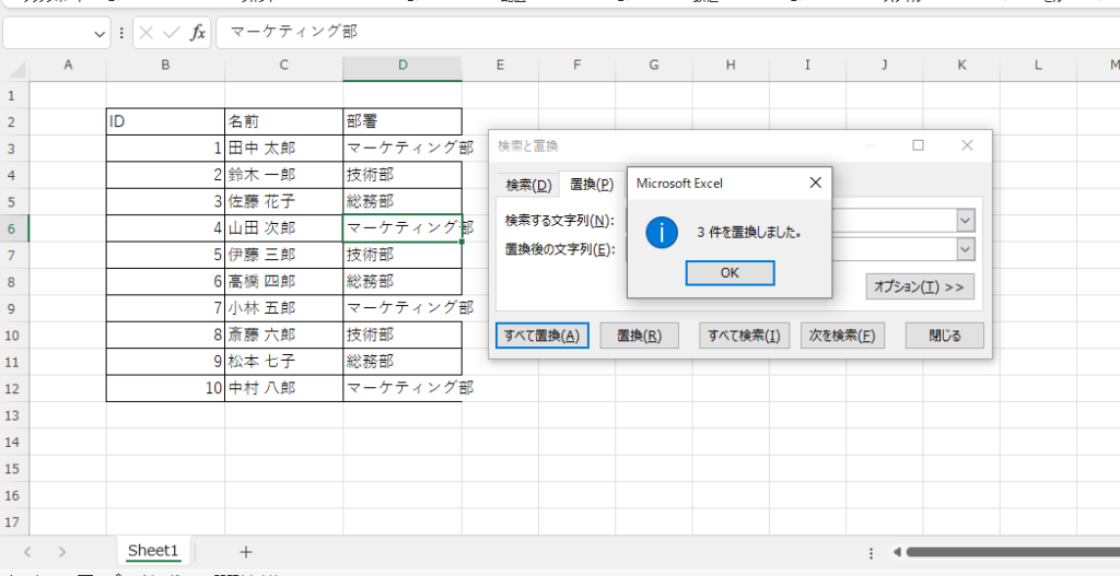 一致する箇所すべてが置換される