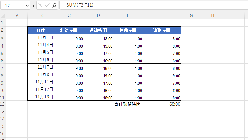正しい合計時間を表示することができる