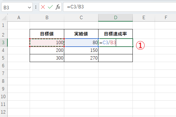 =C3/B3 と入力する