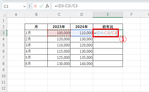 =(D3-C3)/C3