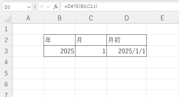 =DATE(B3,C3,1)