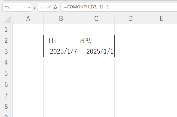 =EOMONTH(B3,-1)+1